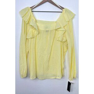 Design365 Blouse Women 1X Yellow Ruffled Long Sleeve NWT